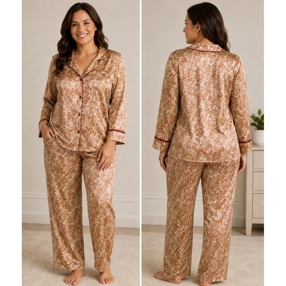 Thalia Sodi Intimates Satin Paisley Pajama Set Women Size XL Cozy Loungewear